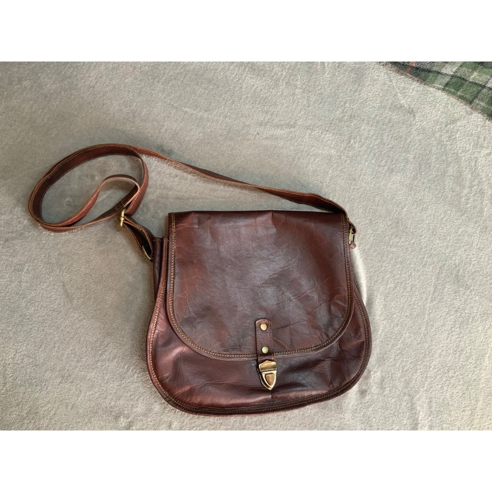 Firu Handmade Brown Leather Crossbody Bag Vintage Saddle Messenger Bag Small